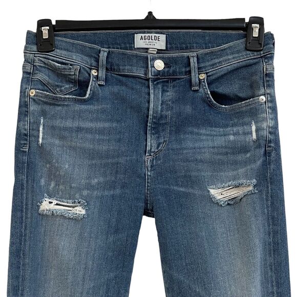 AGOLDE SZ 28 Sophie Skinny Jeans Distressed Mid-Rise Stretch 5-Pocket Whiskered - Picture 2 of 10